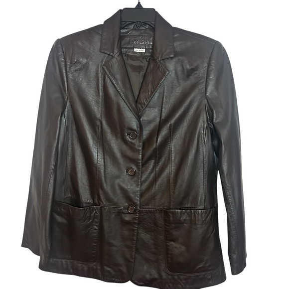 Tribal Jackets & Blazers - Tribal Genuine Leather Blazer Jacket Women’s Size 10 Brown Classic Lined Coat